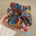 Coletero de cuadros arcoíris con cuentas de colores para coleta alta dulce - Coletero de Cuadros de Caramelo Divertido