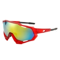Men's cycling sunglasses with translucent red frames and yellow-green reflective lenses - Red Frame Red Lens