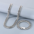 Polished silver stainless steel Cuban link necklace and bracelet set in minimalist style - 11mm Style C (KB184290-Z) / 21cm / Steel