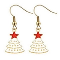 Detail of Christmas tree earrings with white enamel coating and red star toppers - White Christmas Tree