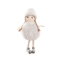 White plush Christmas girl ornament with fuzzy hat and sparkling silver boots - Round Belly Knit Hat Girl / White
