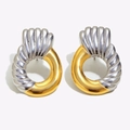 Orecchini a cerchio geometrici in acciaio inossidabile placcato oro 18K e argento testurizzato - Bicolore Oro e Argento