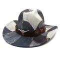 Cappello da cowboy vintage in patchwork di denim con emblema longhorn in metallo argento - M(56-58cm) / Grigio