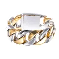 Cuban link bracelet with gold and silver dual-tone finish and wide snap clasp - Two-tone Gold Silver (KB30084-D)