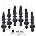 Set of 6 black flocked cone Christmas ornaments with hanging loops, 4x17cm size - Smoke
