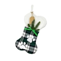 Weihnachtssocke in Knochenform mit Karomuster, Pfotenabdrücken und grüner Schleife - Grünes Karo-Knochen-Modell / Grün
