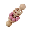 Pink silicone and natural beech wood baby rattle ring for teething and sensory play - 78# Deep Pink