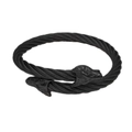Matzwarte gedraaide kabelarmband met gedetailleerde dubbele wolfskoppen voor heren - Zwart