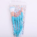 Set da 5 pennelli per trucco con manico blu a sirena e ghiera in oro rosa in busta - Blu