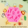 Pink hexagonal forest animal silicone mold for fondant cake with elephant and lion shapes - Pink