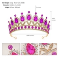 Detailed specs of the vintage gold bridal crown with pink rhinestones and crystals - Rose Red