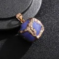 Irregular blue crystal heart pendant with a golden electroplated border and metal clasp - Gold Edge Blue Jade Cube 20mm - Pendant Only