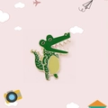 Cute green cartoon crocodile enamel pin with golden metal edges for clothing and bags - Crocodile