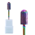 Rainbow plated nail drill bit for electric manicure machine showing detailed metal cutting grooves - Rainbow Slant-cut Slot Grinding Head (HJ-11)