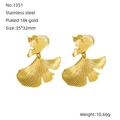 Fashionable gold ginkgo leaf earrings in 18k plated stainless steel, 35x32mm size - Ginkgo Leaf Style (1351) / Gold