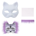 DIY cat mask kit with grey tiger pattern base and purple plush fur trim for Halloween - DIY Paper Pulp Mask And Accessories (Light Purple)