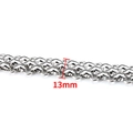 Polished silver stainless steel double row chain link with 13mm width specification - Polished 3-Row Chain 13mm