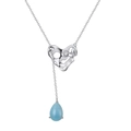 Bohemian style silver necklace with heart pendant and light blue teardrop gemstone - Aquamarine, White Gold Plated, Approx. 3.9g