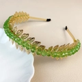 Cerchietto dorato fatto a mano con perle di cristallo verdi stile corona di alloro - Foglia di Marijuana Verde