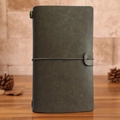 Vintage olive green traveler's notebook with leather texture and elastic closure - Grey Traveler's Notebook