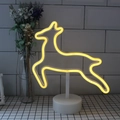 Warm yellow deer LED neon sign light on white round base for indoor home decor - Warm White Reindeer