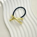 Minimalist gold X-shaped metal hair tie with high-elasticity black band accessory - X-Shape Polished Gold