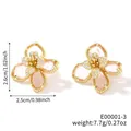 Élégantes boucles d'oreilles fleur à la française avec cristaux roses et dorure - Or 16k + Zircon Blanc - Rose Clair
