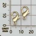 Golden 12mm zinc alloy lobster clasp pair for jewelry making on a millimeter measurement mat - 14mm / KC Gold