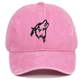 Vintage washed pink baseball cap featuring a black embroidered wolf howling design - Adjustable / Pink
