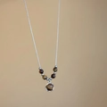 Macro detail of tiger eye stone pendant and silver snake chain with metallic beads - Silver Snake Chain Round Tiger Eye Style / Silver