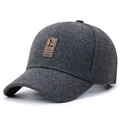 Winter thick wool baseball cap for men with ear protection and leather patch in dark grey - Adjustable / Gray