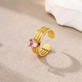 Gold multi-layer open ring with pink round zircon stone and twisted band design - Gold-Pink Zirconia (Round)