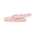 Slim light pink PU leather belt for women featuring a sleek silver metal pin buckle - Pink