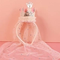 Pink Happy Birthday crown headband with gold glitter and colorful polka dot mesh veil - Beige with Beige Headband