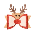 Christmas reindeer bow hair clip in festive red glitter with brown antlers and white accents - Christmas Reindeer Bow