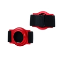 Red aluminum AirTag card holder with black elastic strap for secure attachment to bags - Airtag Holder, Red