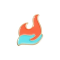 Minimalistische Emaille-Brosche in Hand- und Flammenform mit rot-blauem Kontrast - Hand hält Flamme Stil (QHXZ1224)