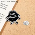 Cartoon black monster enamel pin with silver metal border and butterfly clasp - Black Little Monster