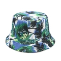 Reversible bucket hat featuring tropical palm and floral print in blue and green - M(56-58cm) / Coconut Tree Double-Sided
