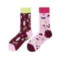 Asymmetrische Socken in Weinrot und Rosa mit Cocktailmotiven im Paar-Design - Barkeeper Getränkestil (1014)