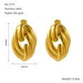 Detail view of 18K gold-plated stainless steel chunky chain earrings, 38mm x 24mm size - Chain Style (ZE1519G)