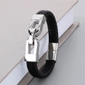 Men's black braided leather bracelet featuring a silver U-shaped magnetic metal clasp - Steel (Style D)