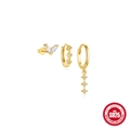 Parure de boucles d oreilles en argent S925 doré avec zircons et breloques étoiles - Or #4