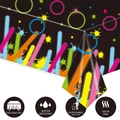 Neon graffiti navy blue disposable tablecloth with waterproof and odor-free features - Colorful Neon Glow