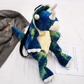 Blue and green tie-dye triceratops plush backpack with adjustable black straps - Blue Triceratops