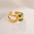 Snake shaped gold stainless steel ring with emerald green eyes and scale texture - 18K Gold Snake