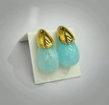 Water-drop earrings in 18k gold plated stainless steel with light blue resin finish - Smooth Teardrop / Sky Blue