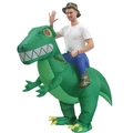 Green inflatable T-Rex dinosaur rider costume for adults with camouflage hat - Riding The Green Dragon / One Size