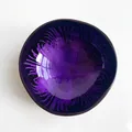Handcrafted coconut shell bowl with deep purple lacquer and radial feather pattern - Light Purple Feather Style