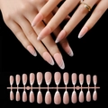Matte nude almond press-on nails with white French tips and full 24-piece set layout - French White Line Pattern Long Almond Matte (HTMC-MP04)